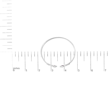 .925 Sterling Silver 8X4MM Marquise Purple Amethyst and Diamond Accent Fleur Di Lis Open Cuff Bangle (I-J Color, I1-I2 Clarity) - 7"