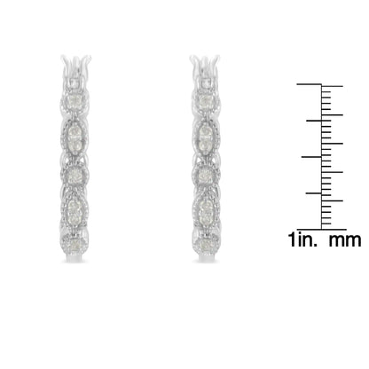 .925 Sterling Silver 1/6 cttw Diamond Milgrain Hoop Earring (I-J Color, I3 Clarity)