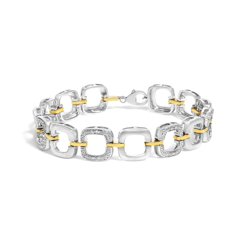 .925 Two-Tone Sterling Silver Diamond Accent Open Box Link Bracelet (I-J Color, I1-I2 Clarity) - 7"