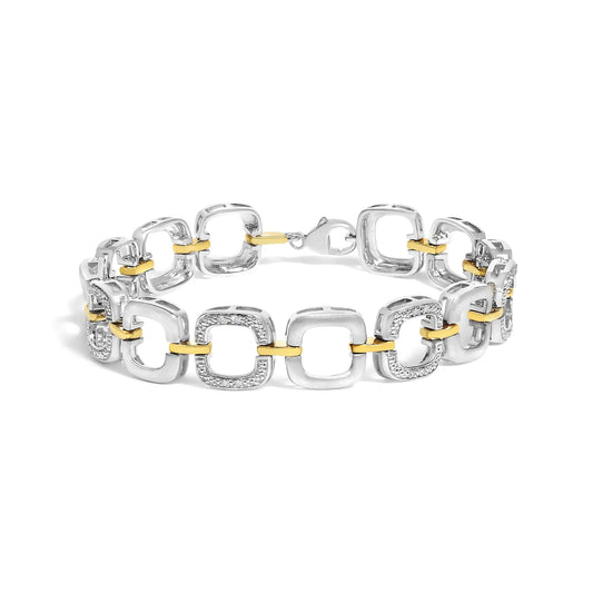 .925 Two-Tone Sterling Silver Diamond Accent Open Box Link Bracelet (I-J Color, I1-I2 Clarity) - 7"