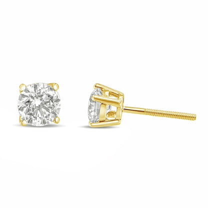 14K Gold 1.0 Carat Round Brilliant Cut Lab Grown Diamond 4-Prong Classic Solitaire Stud Earrings