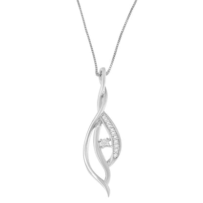 Espira 10K White Gold Round Diamond Accented Open Cascade Twist 18" Pendant Necklace (1/10 Cttw, J-K Color, I1-I2 Clarity)