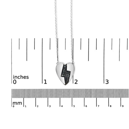 925 Sterling Silver 1/3 Ctw Blue Diamond Heart and Lightning Bolt Pendant Necklace (Blue Color, SI1-SI2 Clarity) -  18" Inches