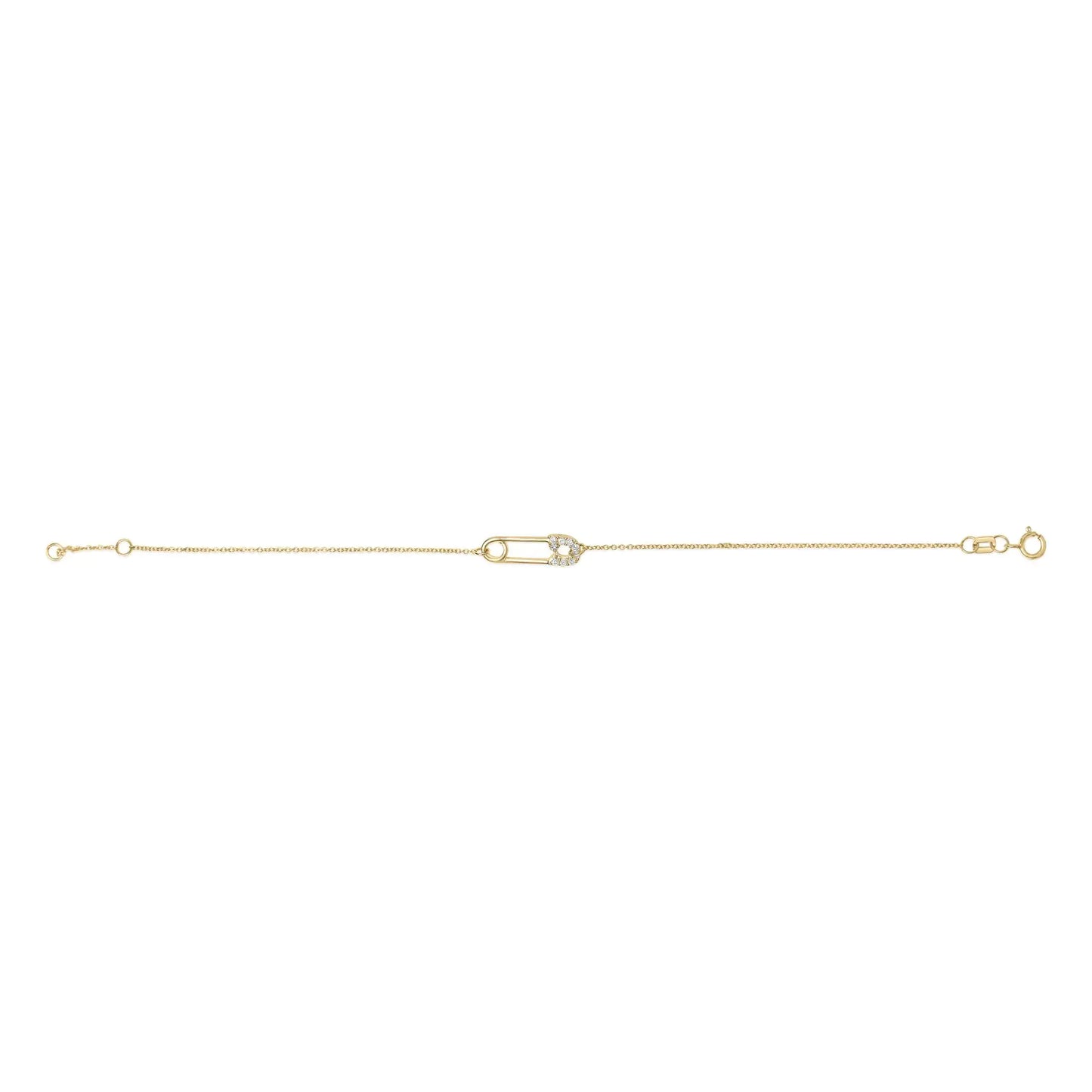 10K Yellow Gold 1/10 Cttw Diamond Paperclip Charm Adjustable Link Bracelet  (J-J Color, I1-I2 Clarity) - 7.25 Inch