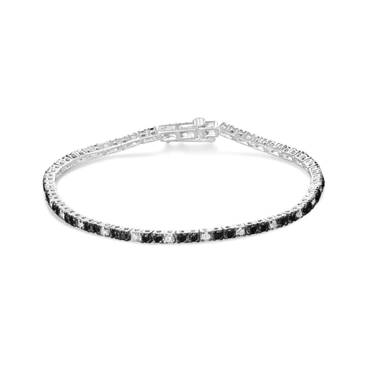 .925 Sterling Silver 2.0 Cttw Black and White Diamond Tennis Bracelet (I-J Color, I2-I3 Clarity) - 7" Inches