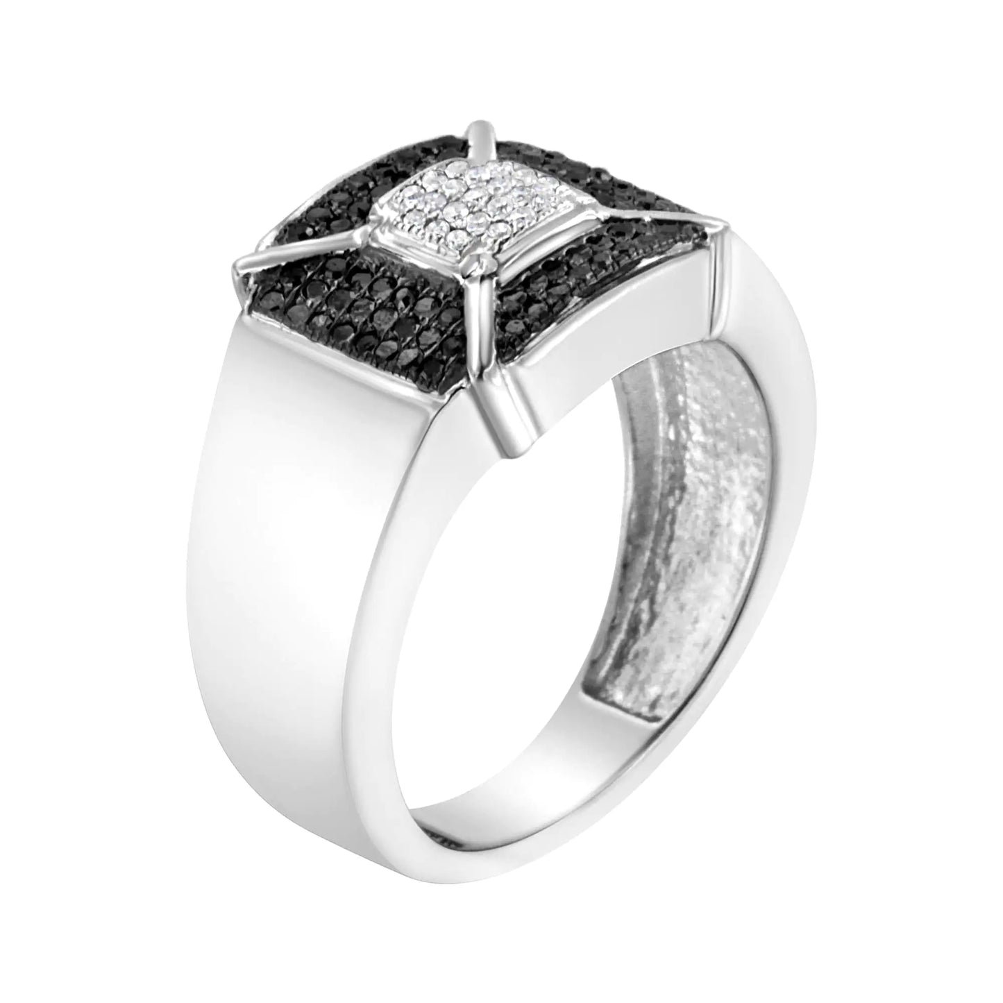 .925 Sterling Silver 3/8 Cttw Composite Enhanced Black and White Diamond Men's Band Ring (H-I, I2-I3)