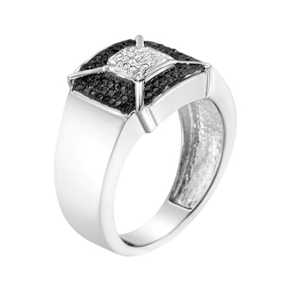 .925 Sterling Silver 3/8 Cttw Composite Enhanced Black and White Diamond Men's Band Ring (H-I, I2-I3)
