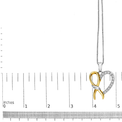 10K Yellow Gold Plated .925 Sterling Silver 1/5 Cttw Diamond Ribbon Heart Pendant Necklace (H-I Color, I2-I3 Clarity) - 18"