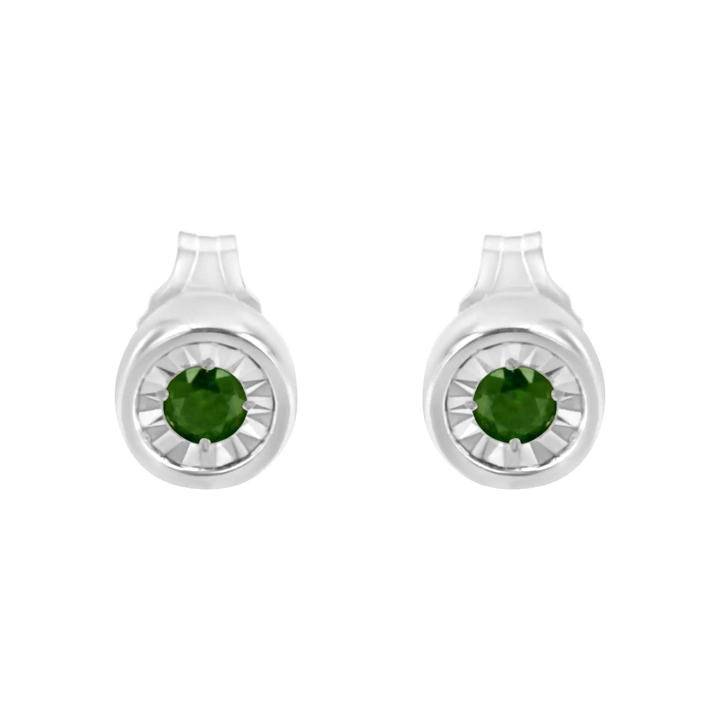 .925 Sterling Silver 1/5 Cttw Round Brilliant-Cut Green Diamond Miracle-Set Stud Earrings (Fancy Color-Enhanced, I1-I2 Clarity)