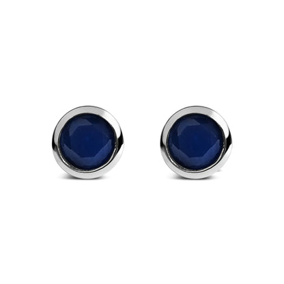 .925 Sterling Silver 6MM Bezel Set Created Gemstone Solitaire Stud Earrings