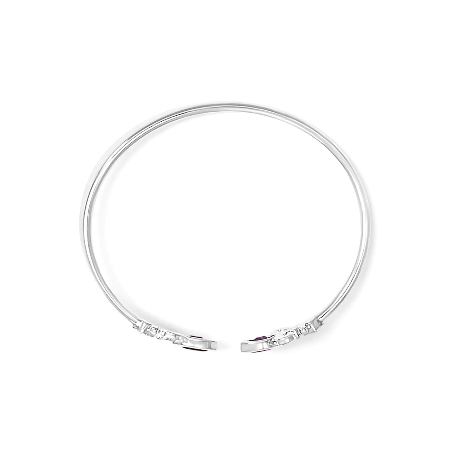 .925 Sterling Silver 8X4MM Marquise Purple Amethyst and Diamond Accent Fleur Di Lis Open Cuff Bangle (I-J Color, I1-I2 Clarity) - 7"