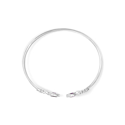 .925 Sterling Silver 8X4MM Marquise Purple Amethyst and Diamond Accent Fleur Di Lis Open Cuff Bangle (I-J Color, I1-I2 Clarity) - 7"