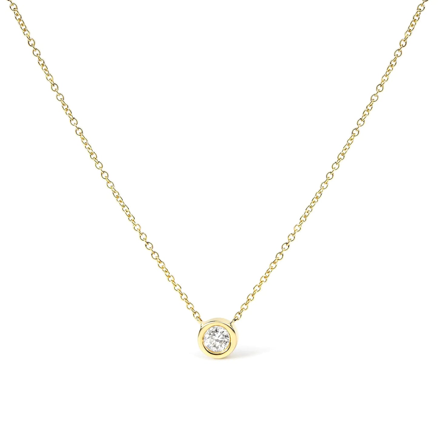 10K Gold 1/10 Carat Round Brilliant-Cut Diamond Modern Bezel-Set Solitaire 16"-18" Pendant Necklace