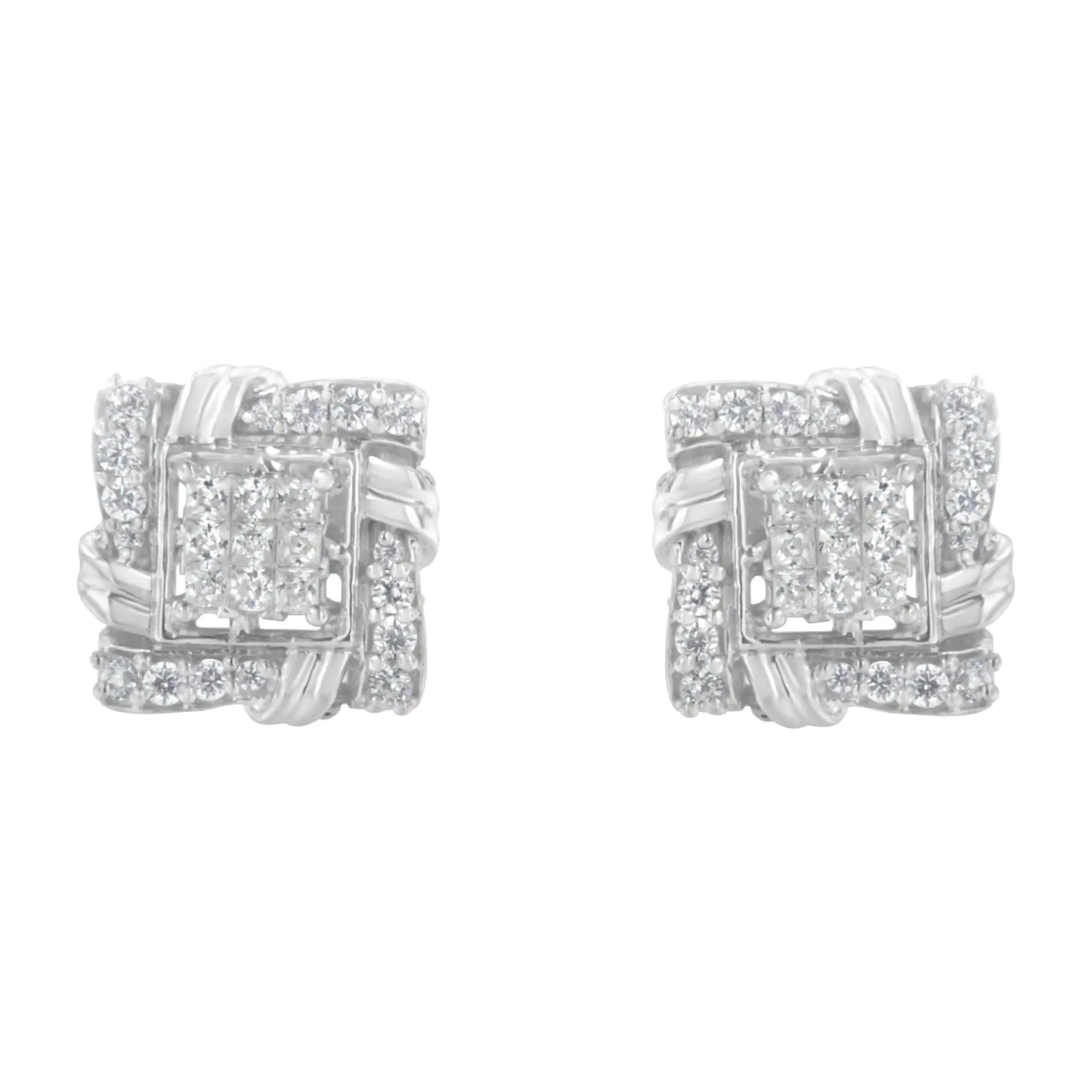 .925 Sterling Silver 1/2 Cttw Round-Cut Diamond Stud Earrings (I-J Color, I1-I2 Clarity)