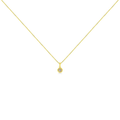 14K Yellow Gold Plated .925 Sterling Silver Brilliant Round Cut Diamond Solitaire Milgrain 18" Pendant Necklace
