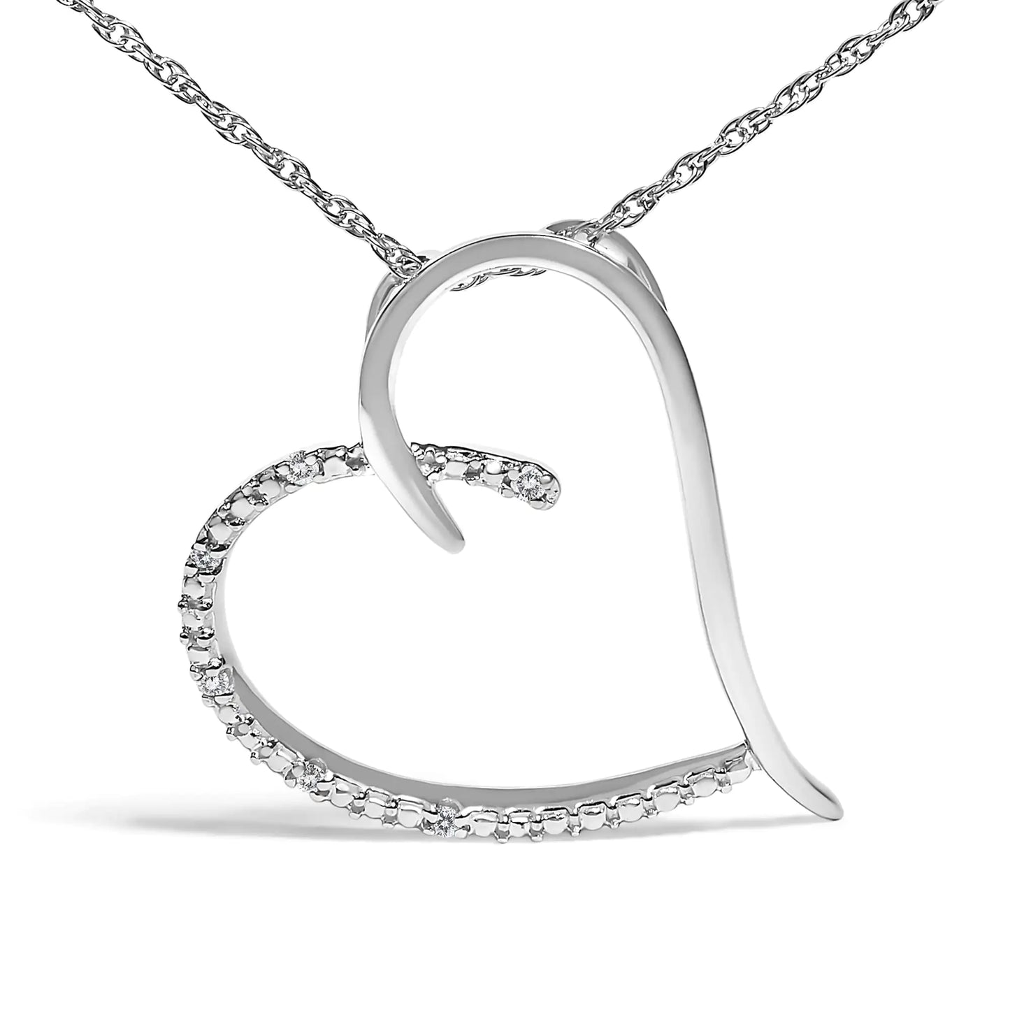 .925 Sterling Silver Diamond Accent Open Heart Slide Pendant Necklace (J-K Color, I2-I3 Clarity) - 18" Inches