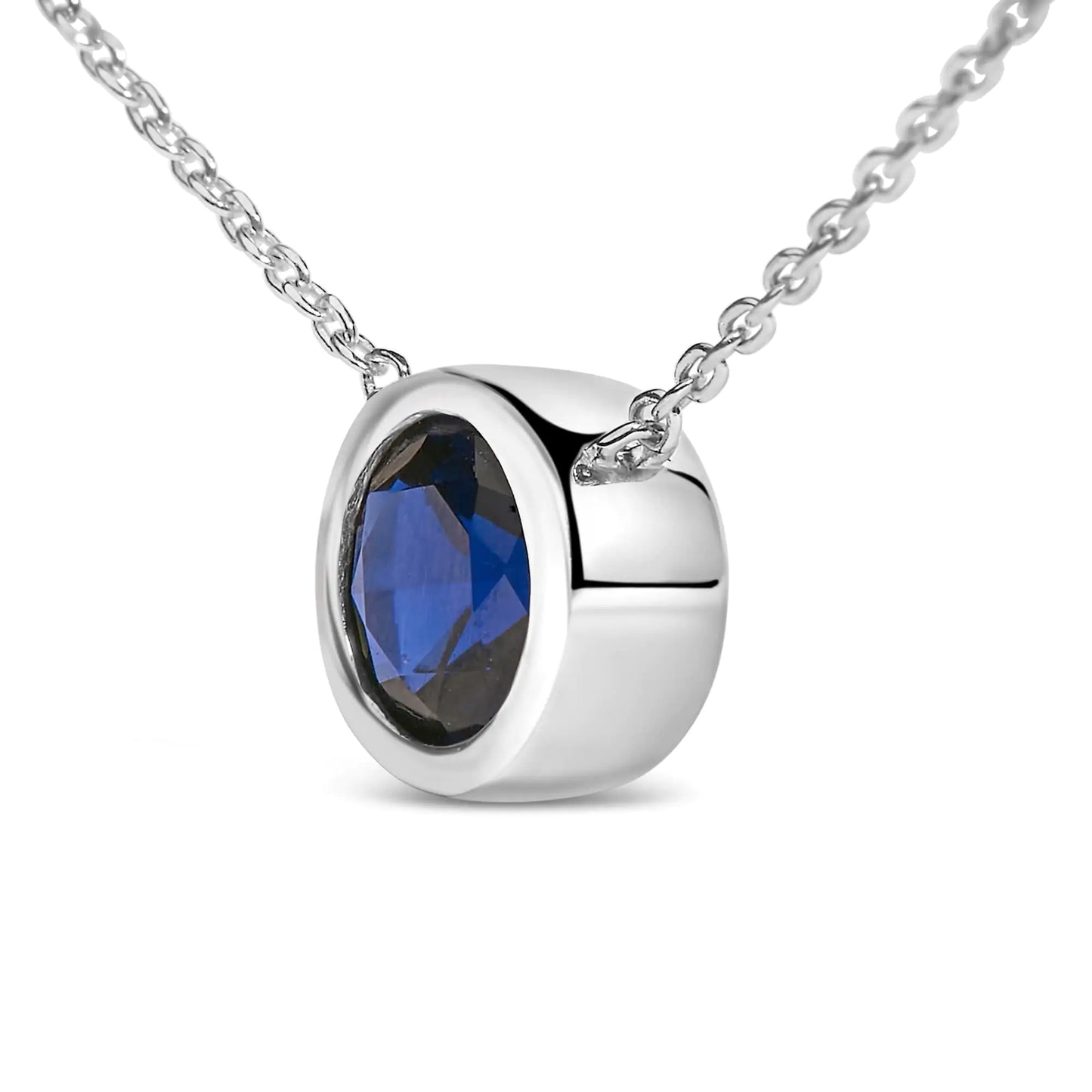 .925 Sterling Silver 7MM Bezel Set Created Purple Amethyst Pendant Necklace - 18" Inches