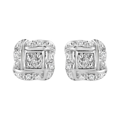 Sterling Silver Round Cut Diamond Square Stud Earrings (0.04 cttw, H-I Color, I2-I3 Clarity)