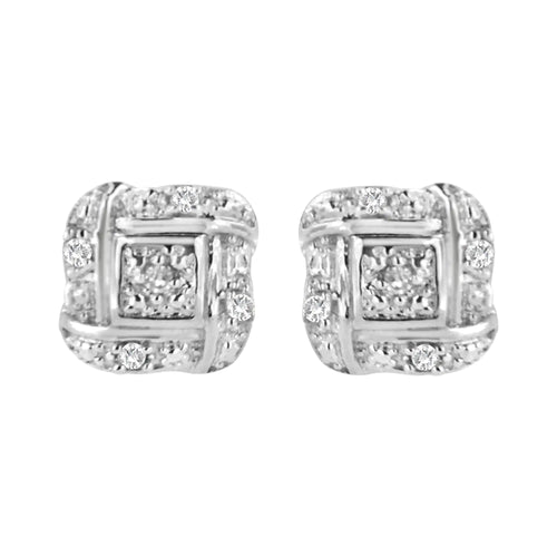 Sterling Silver Round Cut Diamond Square Stud Earrings (0.04 cttw, H-I Color, I2-I3 Clarity)