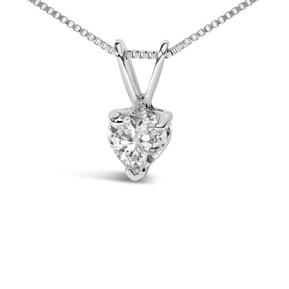 14K White Gold 3-Prong Set Heart Shaped Solitaire Lab Grown Diamond 18" Pendant Necklace (F-G Color, VS2-SI1 Clarity)