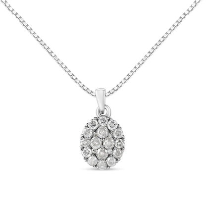.925 Sterling Silver 1 1/2 Cttw Diamond Oval Cluster Pendant Necklace (I-J Color, I2-I3 Clarity) - 18"
