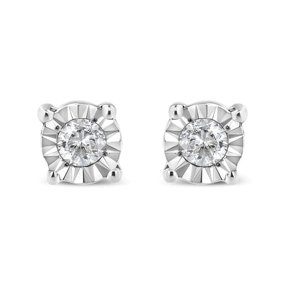 .925 Sterling Silver 1/10 Cttw Round Brilliant-Cut Diamond Miracle-Set Stud Earrings