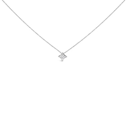 10K Gold 1/10 Cttw Bezel Set Solitaire Princess Cut Diamond Kite Shaped Pendent Necklace - 18" Inches