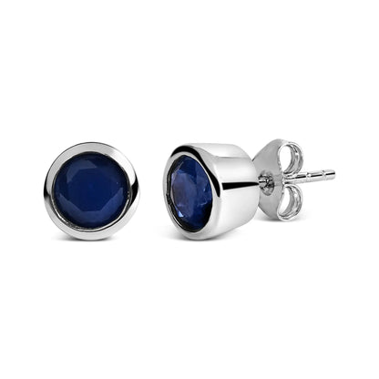 .925 Sterling Silver 6MM Bezel Set Created Gemstone Solitaire Stud Earrings