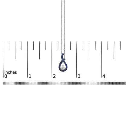 .925 Sterling Silver Created Blue and White Sapphire Teardrop Shaped Pendant Necklace - 18" Inches