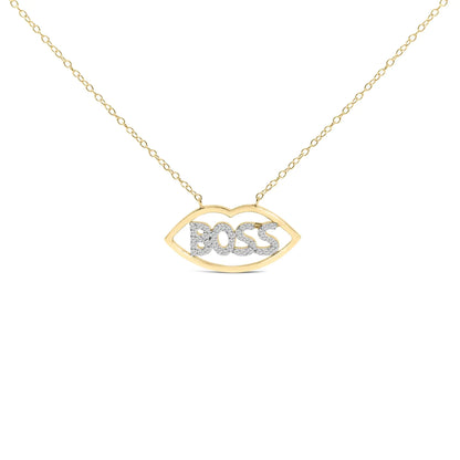 14K Yellow Gold Plated Silver 1/4 Cttw Diamond "Boss" Pendant Necklace - 18 Inch