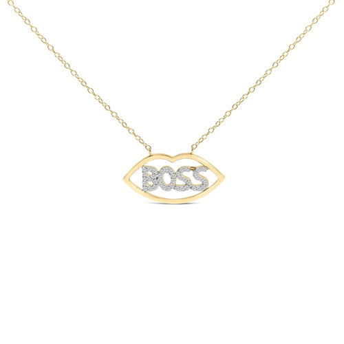 14K Yellow Gold Plated Silver 1/4 Cttw Diamond "Boss" Pendant Necklace - 18 Inch