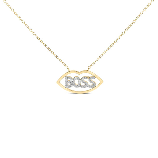 14K Yellow Gold Plated Silver 1/4 Cttw Diamond "Boss" Pendant Necklace - 18 Inch
