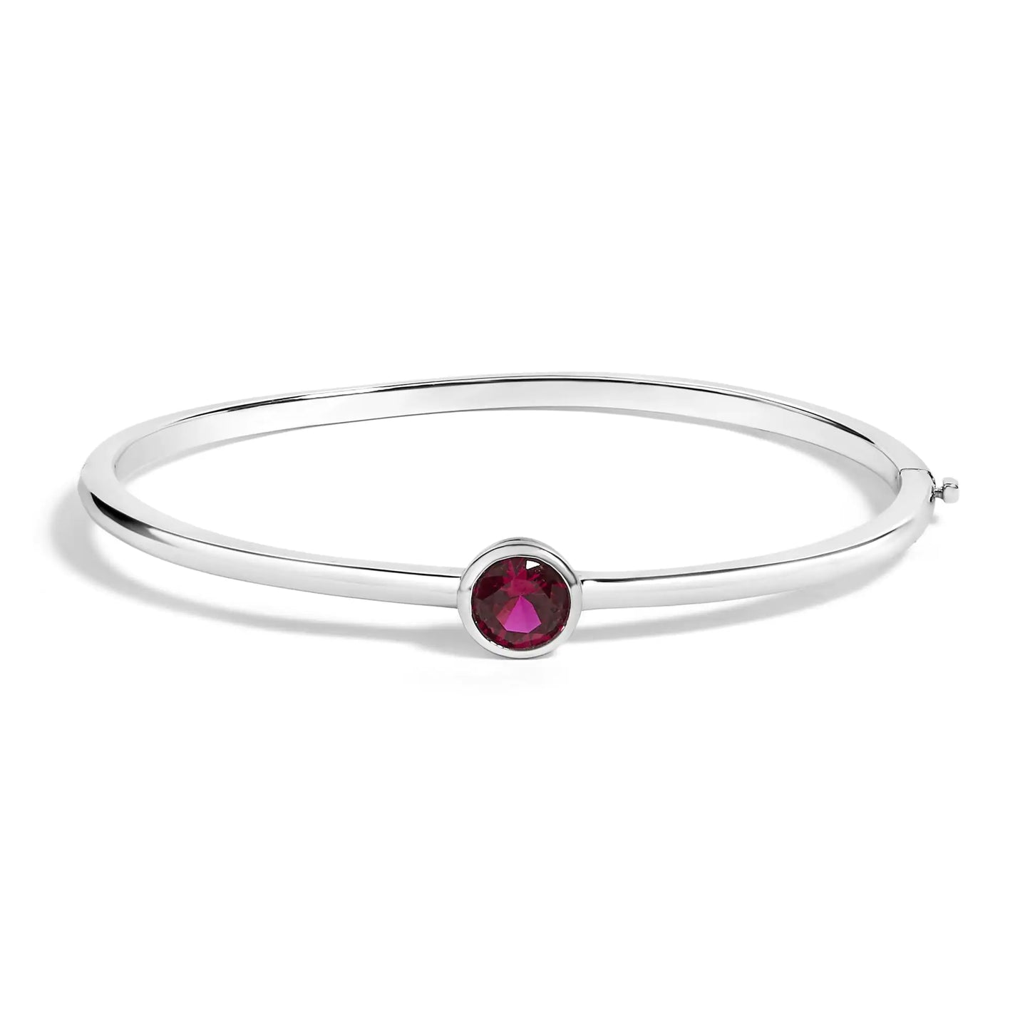 .925 Sterling Silver 7X7MM Created Red Ruby Solitaire Bangle Bracelet - 7 Inches