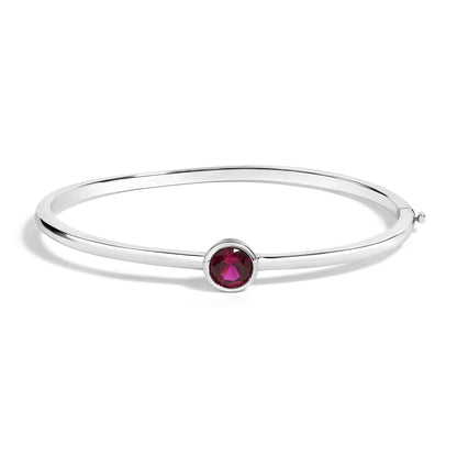 .925 Sterling Silver 7X7MM Created Red Ruby Solitaire Bangle Bracelet - 7 Inches
