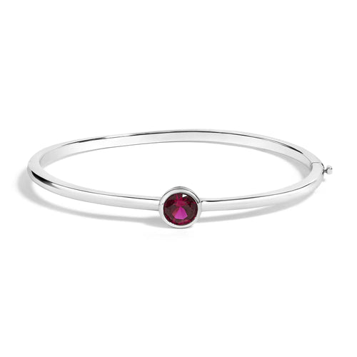 .925 Sterling Silver 7X7MM Created Red Ruby Solitaire Bangle Bracelet - 7 Inches