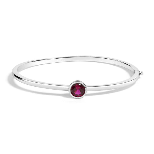 .925 Sterling Silver 7X7MM Created Red Ruby Solitaire Bangle Bracelet - 7 Inches
