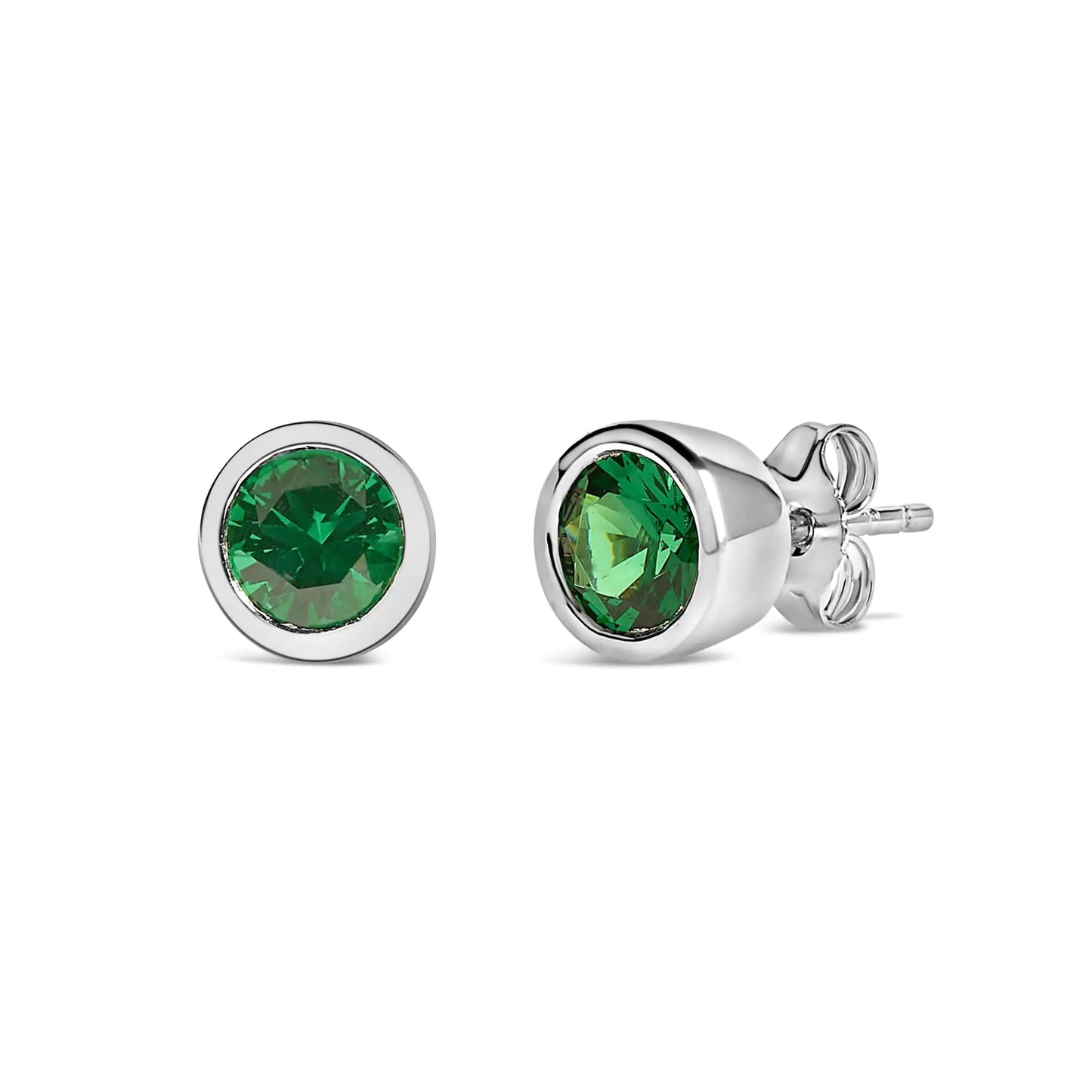 .925 Sterling Silver 6MM Bezel Set Created Gemstone Solitaire Stud Earrings