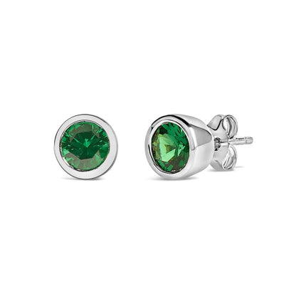 .925 Sterling Silver 6MM Bezel Set Created Gemstone Solitaire Stud Earrings