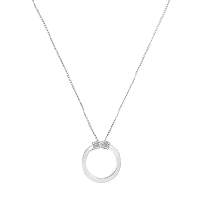 .925 Sterling Silver 1/10 Cttw Diamond Miracle-Set 2 Stone 'Together Forever' Open Circle 18" Box Chain Pendant Necklace (I-J Color, I2-I3 Clarity)