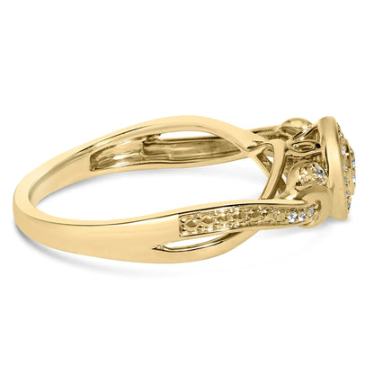 14K Yellow Gold Plated .925 Sterling Silver 1/10 Cttw Round-Cut Diamond Composite Halo Engagement Ring