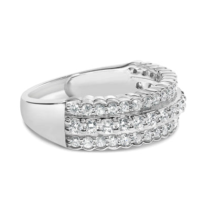 .925 Sterling Silver 1.0 cttw Lab Grown Diamond 3 Row Band Ring (F-G Color, VS1-VS2 Clarity)