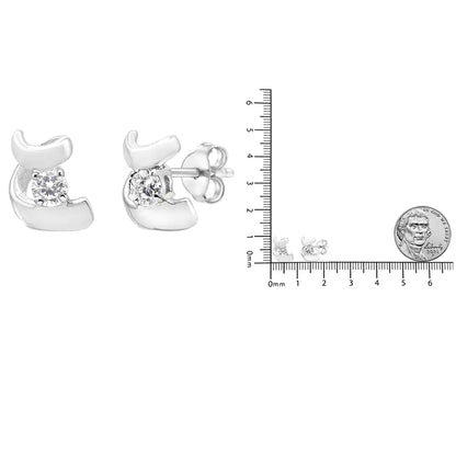 .925 Sterling Silver Round Cut Diamond Fashion Earrings (0.10 cttw, I-J Color, I2-I3 Clarity)