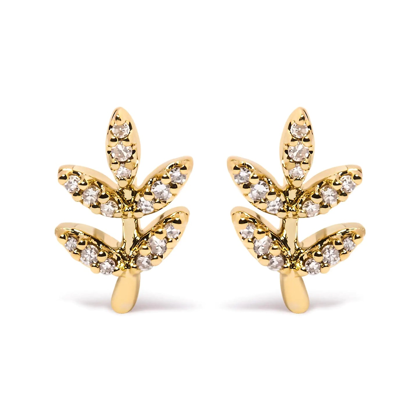 10K Yellow Gold 1/10 Cttw Diamond Accented Leaf and Branch Stud Earrings (H-I Color, I1-I2 Clarity)