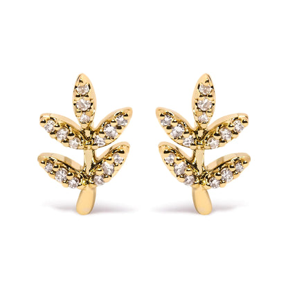10K Yellow Gold 1/10 Cttw Diamond Accented Leaf and Branch Stud Earrings (H-I Color, I1-I2 Clarity)