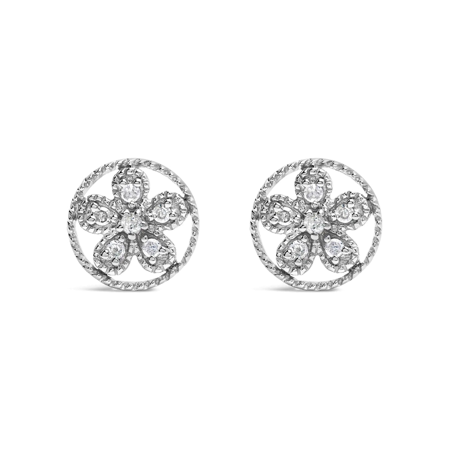 .925 Sterling Silver Diamond Accent Star and Wheel Milgrain Style Stud Earrings (I-J Color, I2-I3 Clarity)