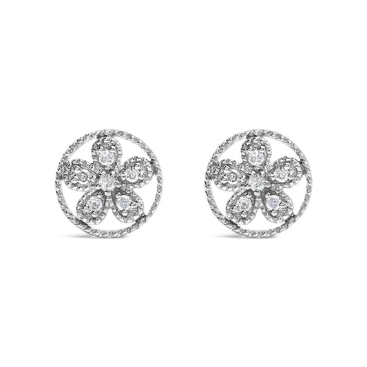 .925 Sterling Silver Diamond Accent Star and Wheel Milgrain Style Stud Earrings (I-J Color, I2-I3 Clarity)