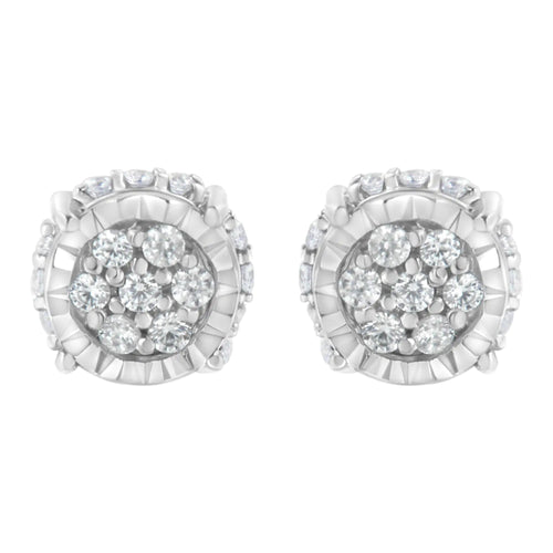 .925 Sterling Silver 1/3 cttw Round-cut Diamond Floral Stud Earring (I-J Clarity, I3 Color)