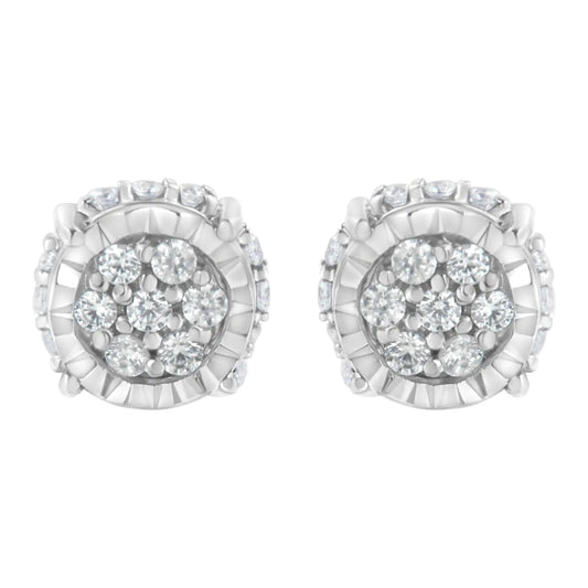 .925 Sterling Silver 1/3 cttw Round-cut Diamond Floral Stud Earring (I-J Clarity, I3 Color)