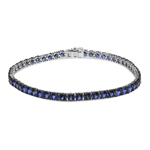Men's .925 Sterling Silver Created Blue Sapphire Tennis Bracelet - 8.5" Inches