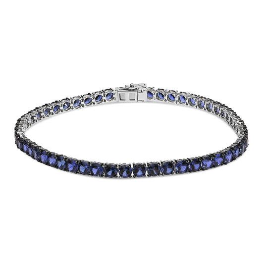 Men's .925 Sterling Silver Created Blue Sapphire Tennis Bracelet - 8.5" Inches